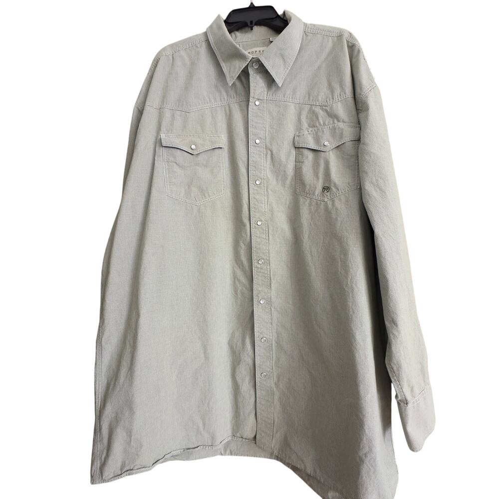 Mens 4XL Roper western pearl snap long sleeve green and white check work shirt